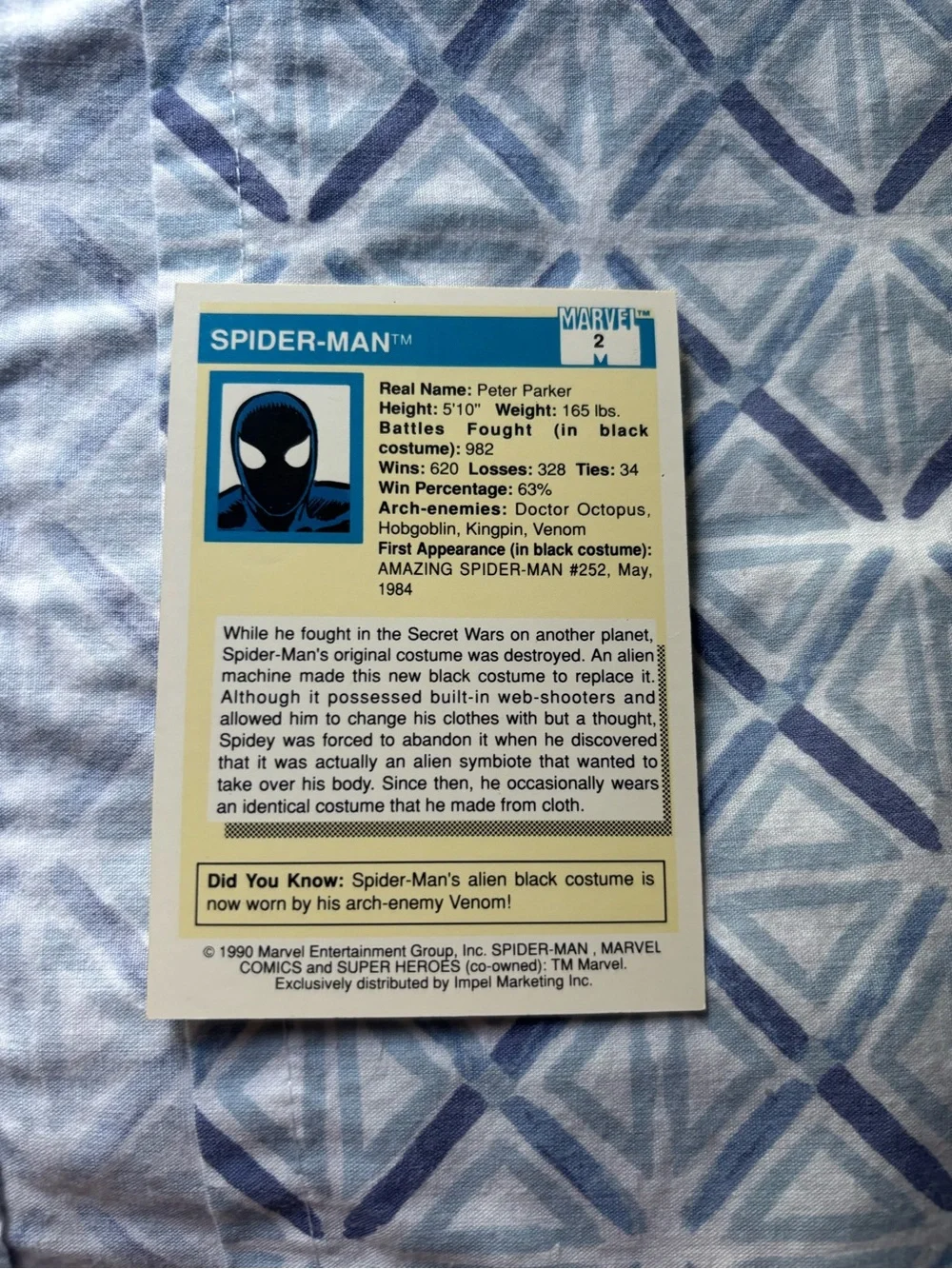 1990 Impel Marvel Universe SERIES 1 Spider-man #2. Black Suit